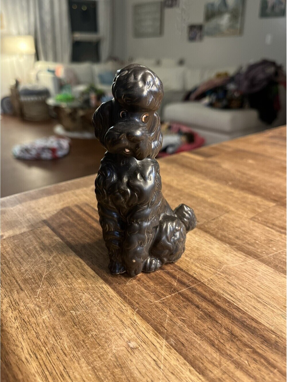 Vtg Black Standard Poodle Figurine Studio Ceramic Kitschy MCM 4.5”